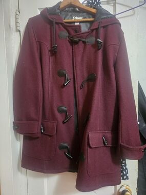 Scott Women's Burgundy Hooded Toggle Pea Coat